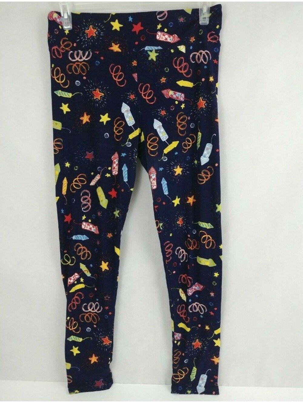 LulaRoe Tall & Curvy Leggings Dark Blue With Fourth Of July Fireworks Design